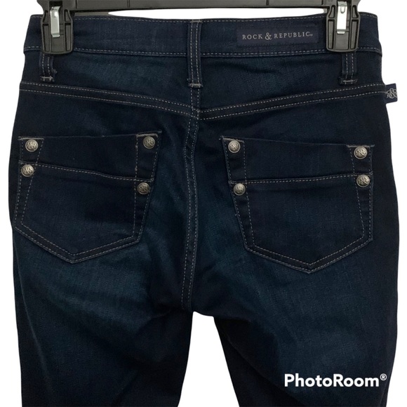 Rock & Republic Kashmiere Dark Wash Custom Distressed Skinny Jeans - Size 0 - Picture 5 of 7